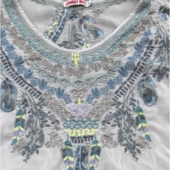 Johnny Was Light Gray Short Sleeve Embroidered Boho Tunic - Picture 7 of 7